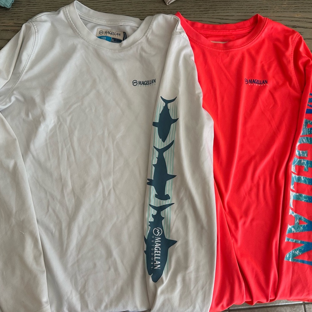 Magellan Outdoors Kids Long Sleeve Shirts - White and Neon Coral